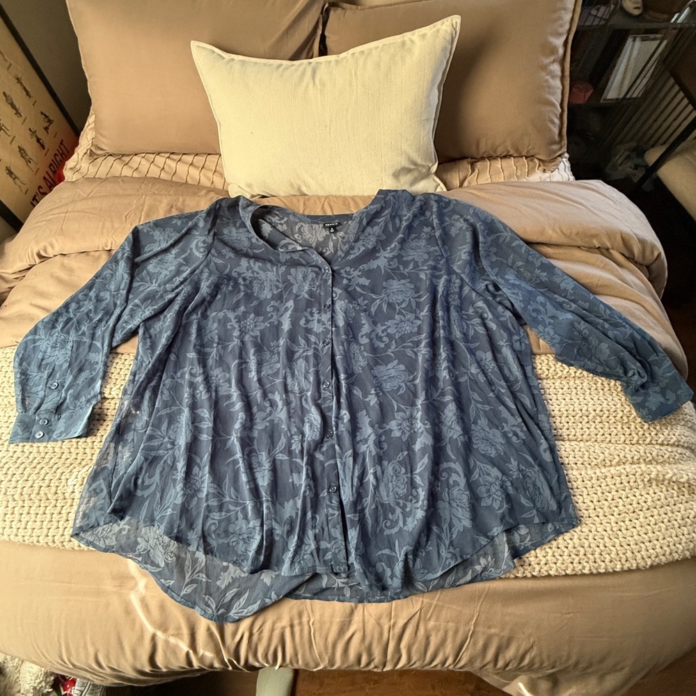 Blue Floral Button-Up Blouse